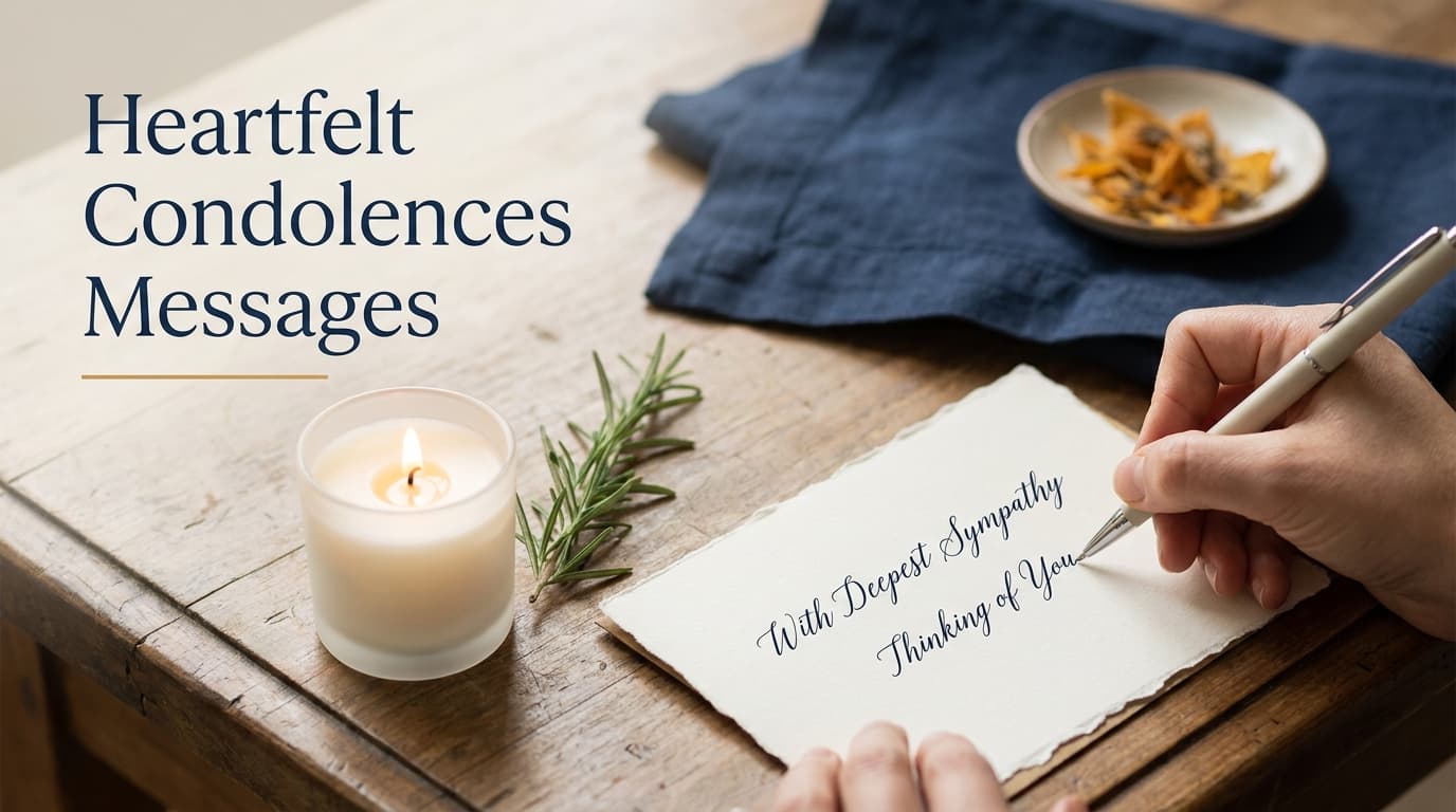 Heartfelt condolences messages for cards, texts, and online memorials — Linkora blog header