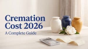 2026 US cremation cost guide featured image showing pricing tiers for direct, traditional, and aquamation services with Linkora primary blue and amber brand colors