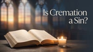 Is cremation a sin? A compassionate guide showing faith perspectives on cremation, with soft candlelight, an open Bible, and a peaceful sunrise