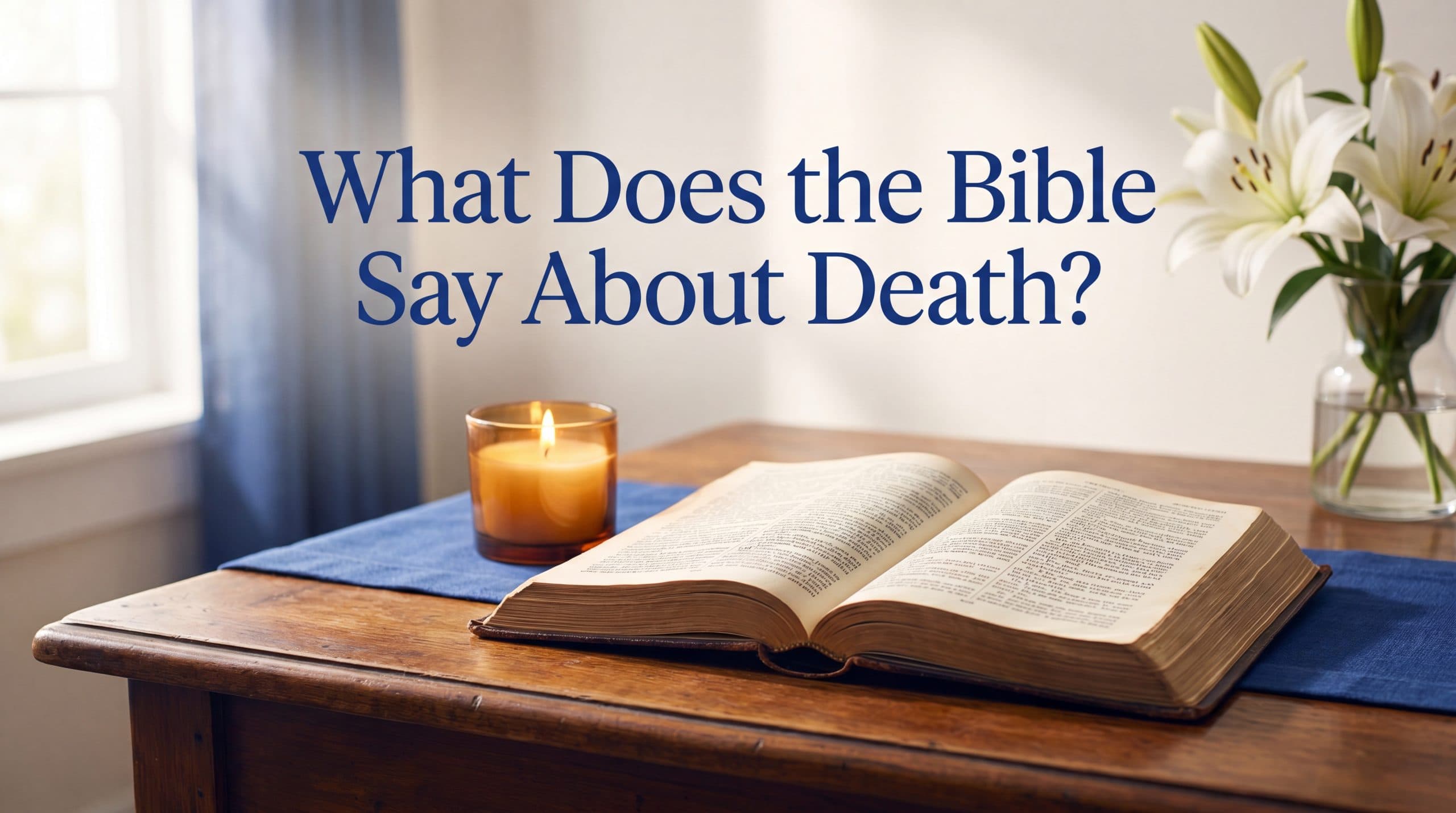 Open Bible with soft candlelight, illustrating what the Bible says about death, grief, and hope