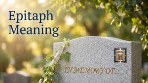 Epitaph meaning illustrated by a dignified headstone inscription with a small QR code memorial plaque beside it